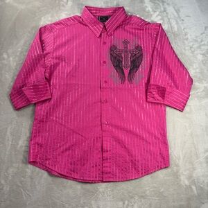 Meztizos USA Original Women's Shirt Sz 2XL 3/4 Sleeve Rhinestone Cross Wing Goth